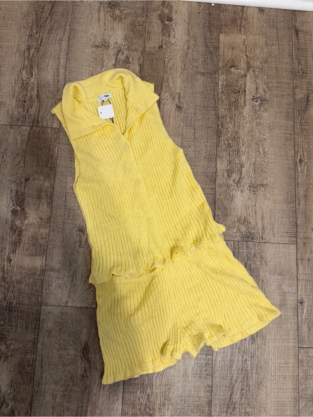 Fashion Nova Sleeveless Ribbed Knit Romper - Yellow